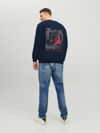 Jack & Jones JCOFILO Crew Neck Sweater with Back Print Navy Blazer - Bluzy & bluzy z kapturem - Bluzy & Bluzy z kapturem 2XL-12XL