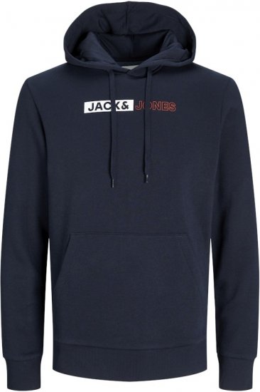 Jack & Jones CORP LOGO PLAY 5 Print Hoodie Navy Blazer - Bluzy & bluzy z kapturem - Bluzy & Bluzy z kapturem 2XL-12XL