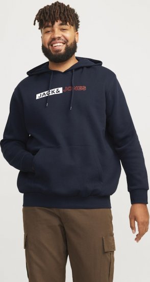 Jack & Jones CORP LOGO PLAY 5 Print Hoodie Navy Blazer - Bluzy & bluzy z kapturem - Bluzy & Bluzy z kapturem 2XL-12XL