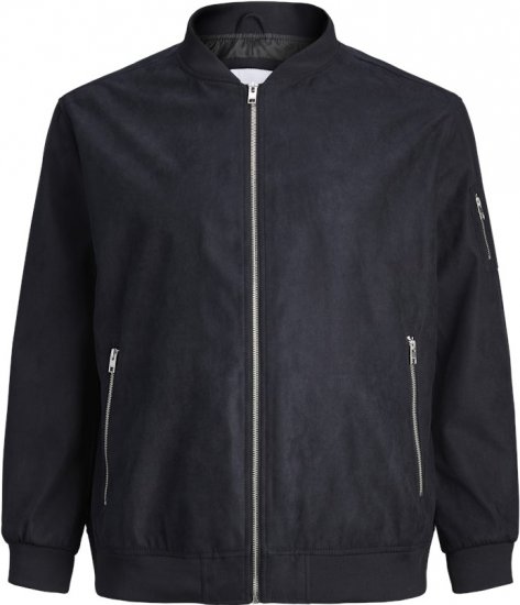 Jack & Jones ROCKY Faux Suede Bomber Jacket Jet Black - Kurtki Męskie Duże Rozmiary - Kurtki Duże rozmiary 2XL-8XL