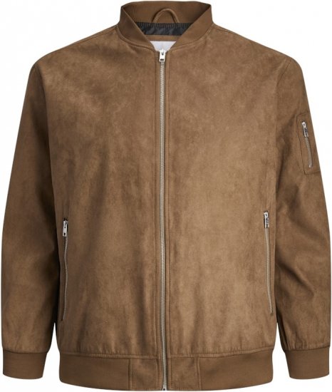 Jack & Jones ROCKY Faux Suede Bomber Jacket Brown - Kurtki Męskie Duże Rozmiary - Kurtki Duże rozmiary 2XL-8XL