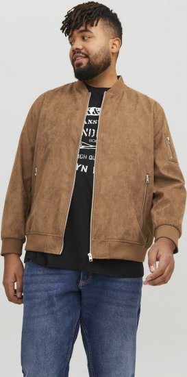 Jack & Jones ROCKY Faux Suede Bomber Jacket Brown - Kurtki Męskie Duże Rozmiary - Kurtki Duże rozmiary 2XL-8XL