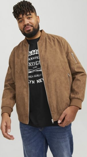 Jack & Jones ROCKY Faux Suede Bomber Jacket Brown - Kurtki Męskie Duże Rozmiary - Kurtki Duże rozmiary 2XL-8XL