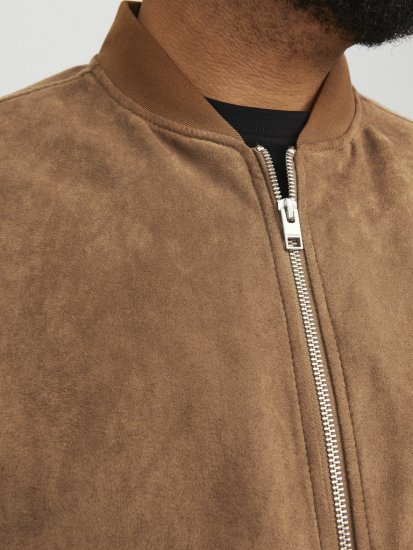 Jack & Jones ROCKY Faux Suede Bomber Jacket Brown - Kurtki Męskie Duże Rozmiary - Kurtki Duże rozmiary 2XL-8XL