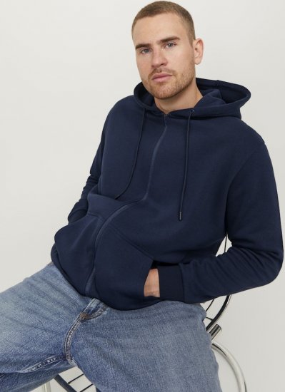 Jack & Jones BRADLEY Zip Hoodie Navy Blazer - Bluzy & bluzy z kapturem - Bluzy & Bluzy z kapturem 2XL-12XL