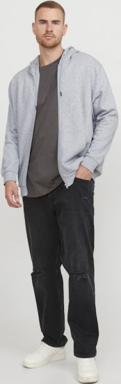 Jack & Jones BRADLEY Zip Hoodie Light Grey Melange - Bluzy & bluzy z kapturem - Bluzy & Bluzy z kapturem 2XL-12XL