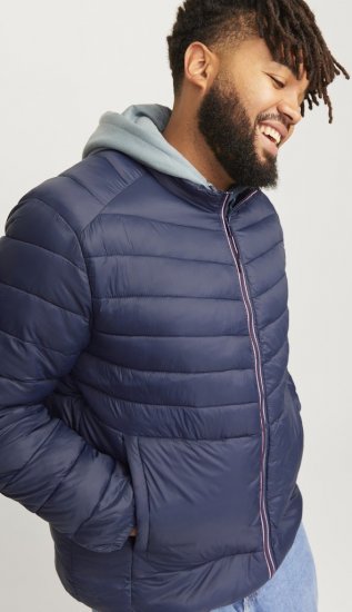 Jack & Jones SPRINT True Red Stitches Quilted Collar Jacket Navy Blazer - Kurtki Męskie Duże Rozmiary - Kurtki Duże rozmiary 2XL-8XL