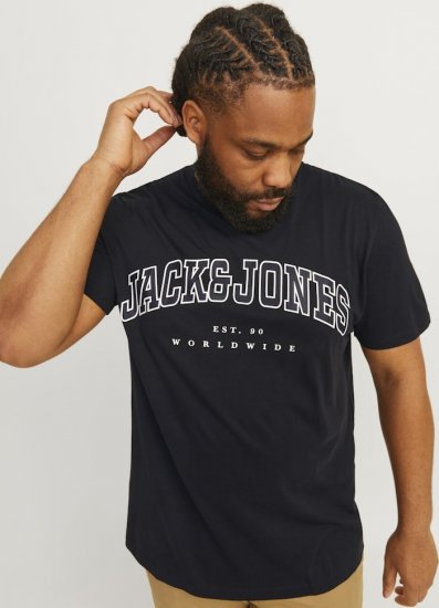 Jack & Jones CALEB VARSITY O-Neck T-Shirt Black - Koszulki - T-shirty meskie Duże Rozmiary - 2XL-14XL