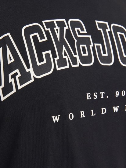 Jack & Jones CALEB VARSITY O-Neck T-Shirt Black - Koszulki - T-shirty meskie Duże Rozmiary - 2XL-14XL