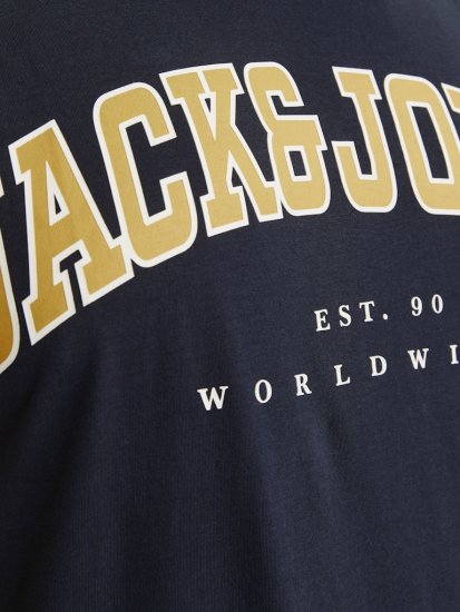 Jack & Jones CALEB VARSITY O-Neck T-Shirt Navy Blazer - Koszulki - T-shirty meskie Duże Rozmiary - 2XL-14XL