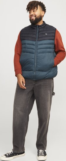 Jack & Jones SPRINT Black Blocking BODYWARMER With Collar Dark Turquoise - Kurtki Męskie Duże Rozmiary - Kurtki Duże rozmiary 2XL-8XL
