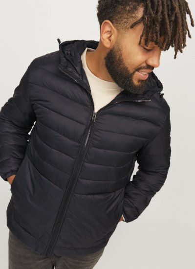 Jack & Jones SPRINT Quilted Hooded Jacket Black - Kurtki Męskie Duże Rozmiary - Kurtki Duże rozmiary 2XL-8XL