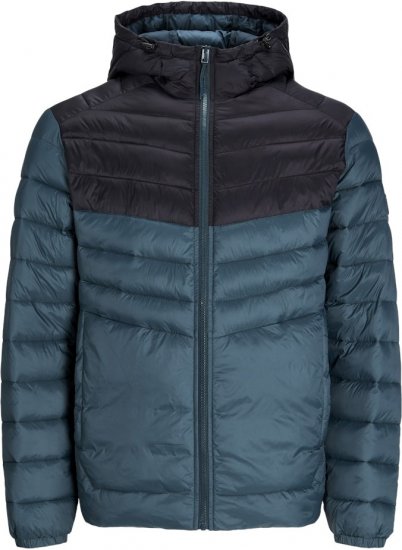 Jack & Jones SPRINT Black Blocking Quilted Hooded Jacket Turquoise Blue - Kurtki Męskie Duże Rozmiary - Kurtki Duże rozmiary 2XL-8XL