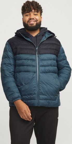 Jack & Jones SPRINT Black Blocking Quilted Hooded Jacket Turquoise Blue - Kurtki Męskie Duże Rozmiary - Kurtki Duże rozmiary 2XL-8XL