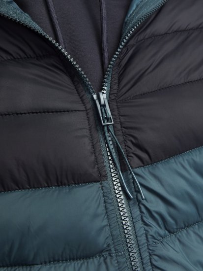 Jack & Jones SPRINT Black Blocking Quilted Hooded Jacket Turquoise Blue - Kurtki Męskie Duże Rozmiary - Kurtki Duże rozmiary 2XL-8XL