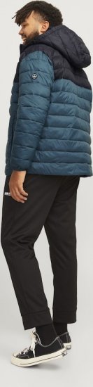 Jack & Jones SPRINT Black Blocking Quilted Hooded Jacket Turquoise Blue - Kurtki Męskie Duże Rozmiary - Kurtki Duże rozmiary 2XL-8XL