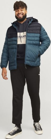 Jack & Jones SPRINT Black Blocking Quilted Hooded Jacket Turquoise Blue - Kurtki Męskie Duże Rozmiary - Kurtki Duże rozmiary 2XL-8XL