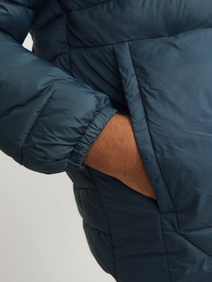 Jack & Jones SPRINT Black Blocking Quilted Hooded Jacket Turquoise Blue - Kurtki Męskie Duże Rozmiary - Kurtki Duże rozmiary 2XL-8XL