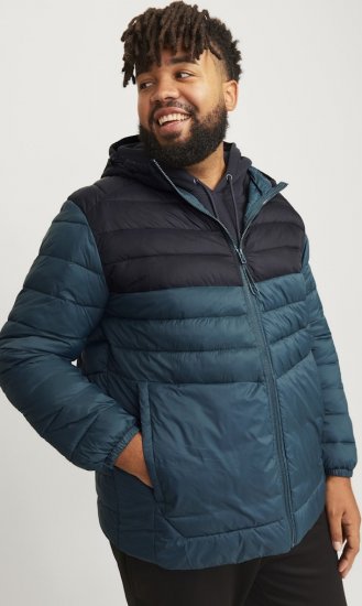 Jack & Jones SPRINT Black Blocking Quilted Hooded Jacket Turquoise Blue - Kurtki Męskie Duże Rozmiary - Kurtki Duże rozmiary 2XL-8XL