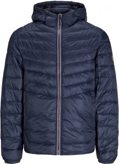 Jack & Jones SPRINT Red Stitches Quilted Hooded Jacket Navy Blazer - Kurtki Męskie Duże Rozmiary - Kurtki Duże rozmiary 2XL-8XL