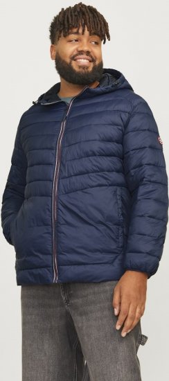Jack & Jones SPRINT Red Stitches Quilted Hooded Jacket Navy Blazer - Kurtki Męskie Duże Rozmiary - Kurtki Duże rozmiary 2XL-8XL