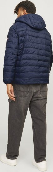 Jack & Jones SPRINT Red Stitches Quilted Hooded Jacket Navy Blazer - Kurtki Męskie Duże Rozmiary - Kurtki Duże rozmiary 2XL-8XL