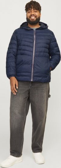 Jack & Jones SPRINT Red Stitches Quilted Hooded Jacket Navy Blazer - Kurtki Męskie Duże Rozmiary - Kurtki Duże rozmiary 2XL-8XL