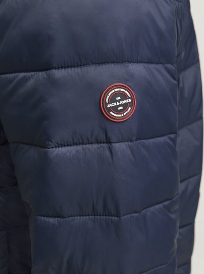 Jack & Jones SPRINT Red Stitches Quilted Hooded Jacket Navy Blazer - Kurtki Męskie Duże Rozmiary - Kurtki Duże rozmiary 2XL-8XL
