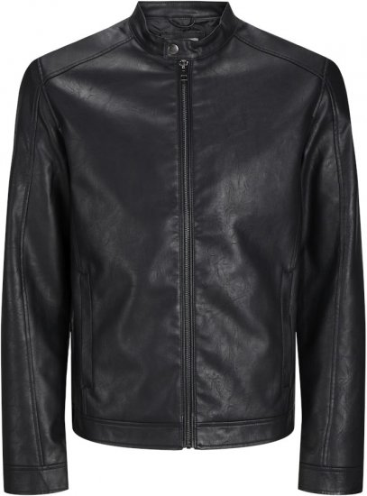Jack & Jones DYLAN Clean PU Jacket Black - Kurtki Męskie Duże Rozmiary - Kurtki Duże rozmiary 2XL-8XL