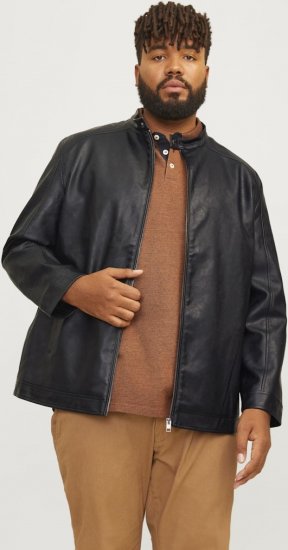 Jack & Jones DYLAN Clean PU Jacket Black - Kurtki Męskie Duże Rozmiary - Kurtki Duże rozmiary 2XL-8XL