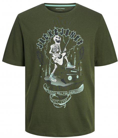Jack & Jones JJSKULL ROCK T-Shirt Kombu Green - Koszulki - T-shirty meskie Duże Rozmiary - 2XL-14XL