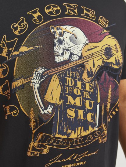 Jack & Jones JJSKULL ROCK T-Shirt Black - Koszulki - T-shirty meskie Duże Rozmiary - 2XL-14XL