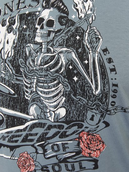 Jack & Jones JJSKULL ROCK T-Shirt Goblin Blue - Koszulki - T-shirty meskie Duże Rozmiary - 2XL-14XL