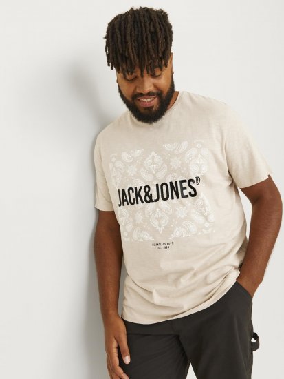 Jack & Jones JJPAISLEY T-Shirt Moonbeam - Koszulki - T-shirty meskie Duże Rozmiary - 2XL-14XL