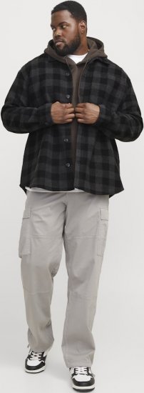 Jack & Jones ZAC BRUSHED Long Sleeve OVERSHIRT Grey - Koszule - Koszule 2XL-10XL