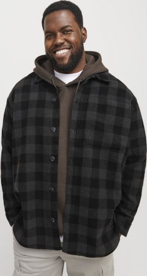 Jack & Jones ZAC BRUSHED Long Sleeve OVERSHIRT Grey - Koszule - Koszule 2XL-10XL