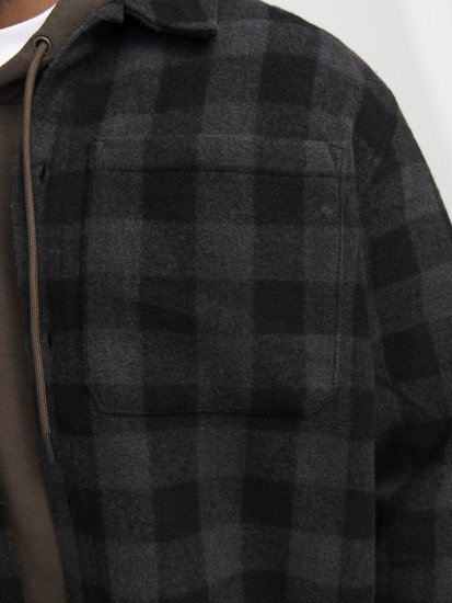 Jack & Jones ZAC BRUSHED Long Sleeve OVERSHIRT Grey - Koszule - Koszule 2XL-10XL