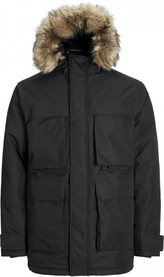 Jack & Jones STAR Parka Black - Kurtki Męskie Duże Rozmiary - Kurtki Duże rozmiary 2XL-8XL