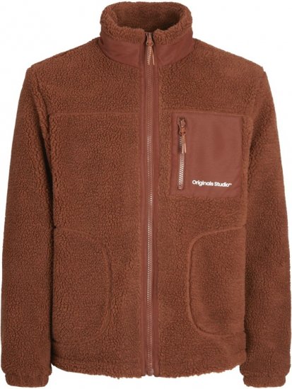 Jack & Jones ESTERBRO High Collar Teddy Jacket Brandy Brown - Kurtki Męskie Duże Rozmiary - Kurtki Duże rozmiary 2XL-8XL