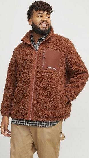 Jack & Jones ESTERBRO High Collar Teddy Jacket Brandy Brown - Kurtki Męskie Duże Rozmiary - Kurtki Duże rozmiary 2XL-8XL