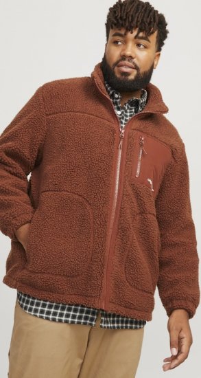 Jack & Jones ESTERBRO High Collar Teddy Jacket Brandy Brown - Kurtki Męskie Duże Rozmiary - Kurtki Duże rozmiary 2XL-8XL