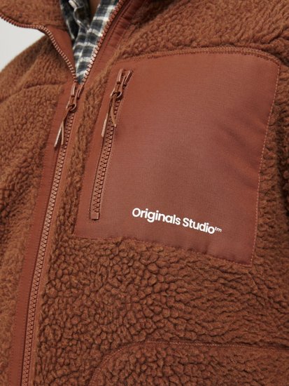 Jack & Jones ESTERBRO High Collar Teddy Jacket Brandy Brown - Kurtki Męskie Duże Rozmiary - Kurtki Duże rozmiary 2XL-8XL