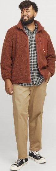 Jack & Jones ESTERBRO High Collar Teddy Jacket Brandy Brown - Kurtki Męskie Duże Rozmiary - Kurtki Duże rozmiary 2XL-8XL
