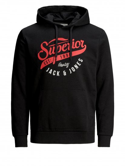 Jack & Jones Elogo Sweat Hood Black - Bluzy & bluzy z kapturem - Bluzy & Bluzy z kapturem 2XL-12XL