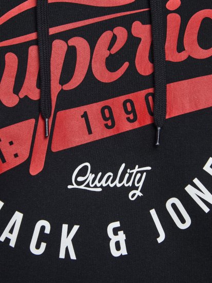 Jack & Jones Elogo Sweat Hood Black - Bluzy & bluzy z kapturem - Bluzy & Bluzy z kapturem 2XL-12XL