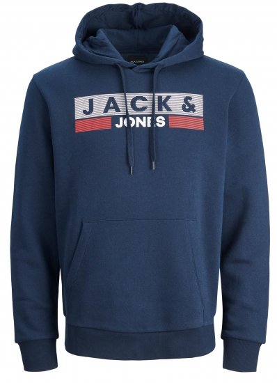 Jack & Jones CORP LOGO PLAY 4 Print Hoodie Navy Blazer - Bluzy & bluzy z kapturem - Bluzy & Bluzy z kapturem 2XL-12XL