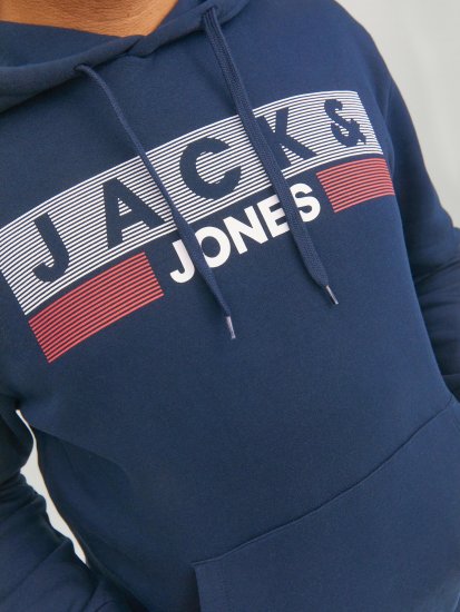Jack & Jones CORP LOGO PLAY 4 Print Hoodie Navy Blazer - Bluzy & bluzy z kapturem - Bluzy & Bluzy z kapturem 2XL-12XL