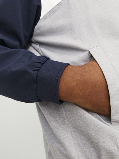 Jack & Jones RUSH White/Grey Blocking Bomber Jacket with Hood Navy Blazer - Kurtki Męskie Duże Rozmiary - Kurtki Duże rozmiary 2XL-8XL