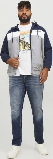 Jack & Jones RUSH White/Grey Blocking Bomber Jacket with Hood Navy Blazer - Kurtki Męskie Duże Rozmiary - Kurtki Duże rozmiary 2XL-8XL