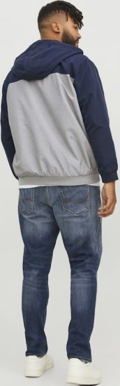 Jack & Jones RUSH White/Grey Blocking Bomber Jacket with Hood Navy Blazer - Kurtki Męskie Duże Rozmiary - Kurtki Duże rozmiary 2XL-8XL